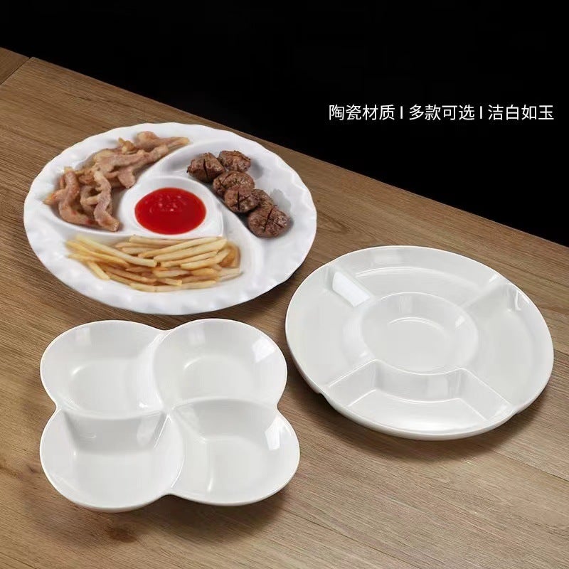 Ceramic White Five-Fruit Plate Creative Brine Platter El Home Restaurant Multi-Grid Dried Fruit Snack Plate Grid Plate - Image 1